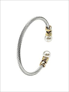 Stainless Steel Twisted Cable Cuff Bracelet Women Two Tone Open Adjustable